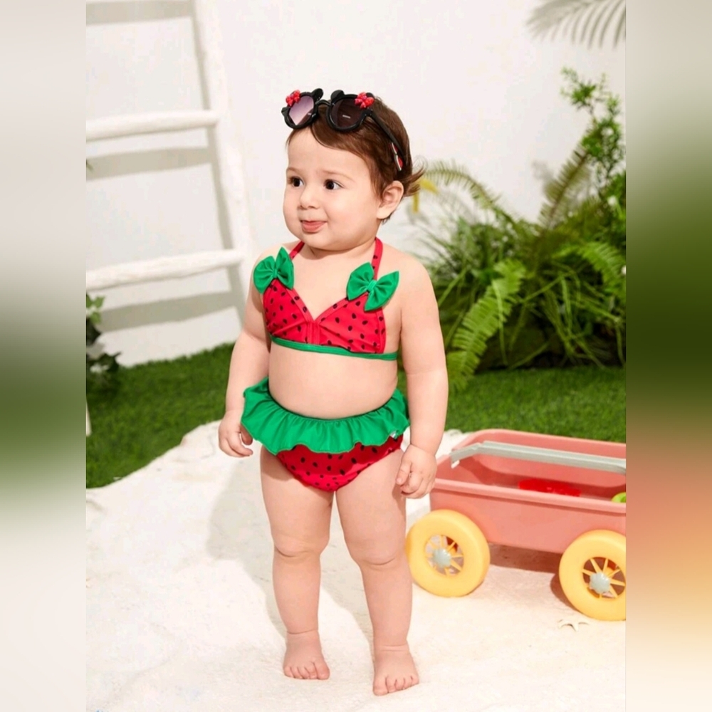 Strawberry-Themed Baby Bikini Set